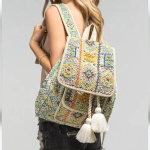 Ruggine Boho Embroidered Beaded Jacquard Backpack New